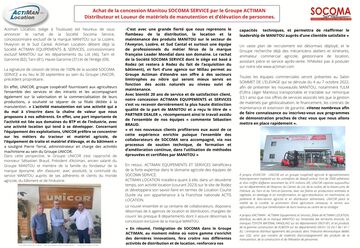 Achat de la concession Manitou SOCOMA SERVICE par le groupe ACTIMAN Achat de la concession Manitou SOCOMA SERVICE par le groupe ACTIMAN